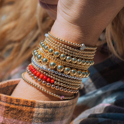 Gold Bead - Half Red Coral Bracelet | LeahJessica Jewelry