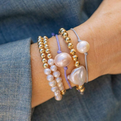 Gold Filled 5mm Bead Bracelet - 6 Freshwater Pearls