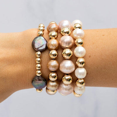 Gold Bead & Mega Pinkish Freshwater Pearls Bracelet
