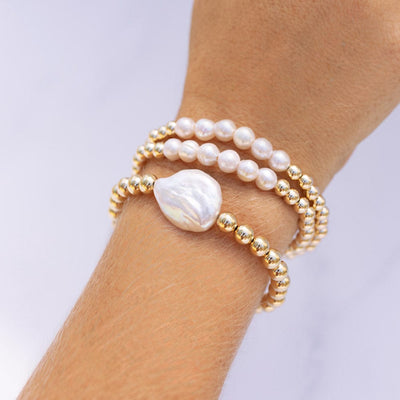 Gold Filled 5mm Bead Bracelet - 6 Freshwater Pearls
