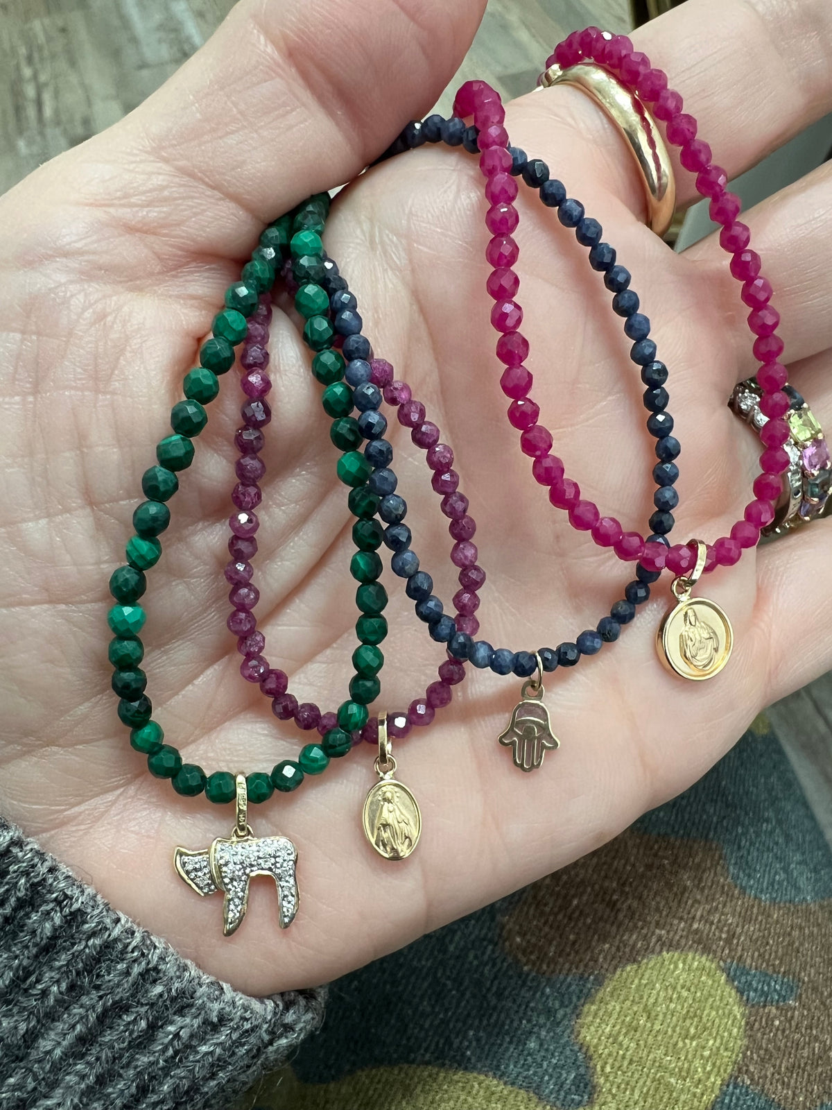 Mini Miraculous Medal  Pink Tourmaline Necklace