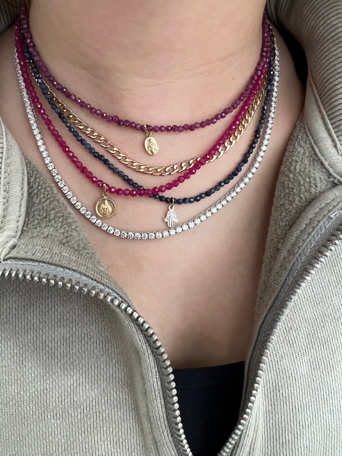 Mini Miraculous Medal  Pink Tourmaline Necklace