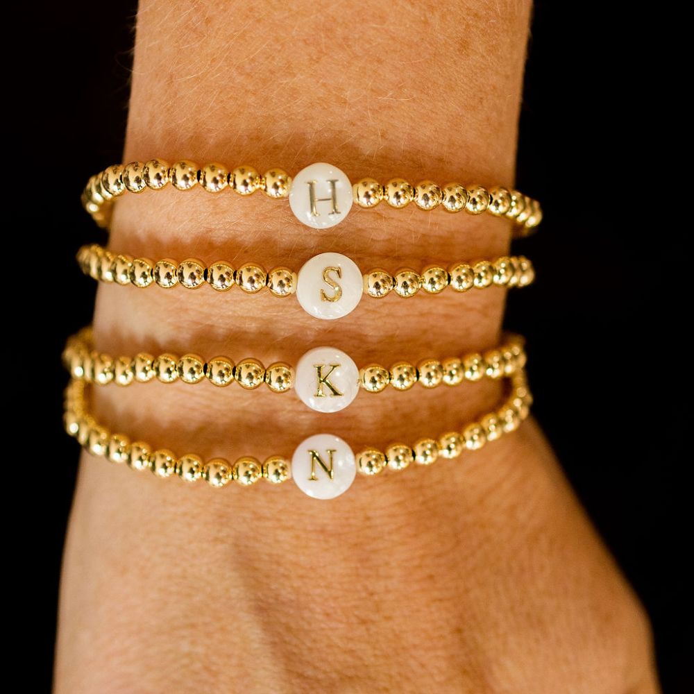 Bead Bracelet Initial LeahJessica Jewelry