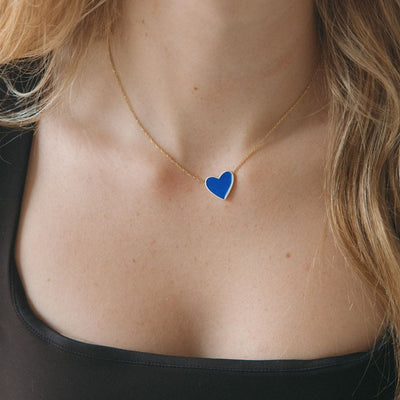 Blue Enamel Medium Corazon Necklace