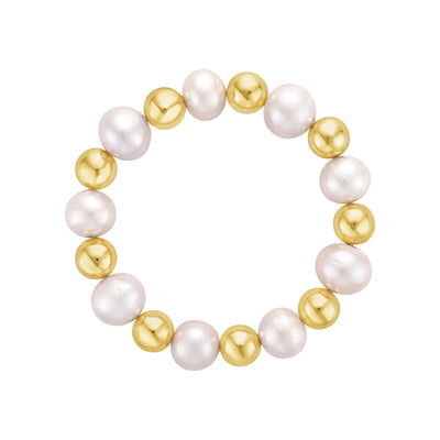 LJ 10mm Gold Filled Bead and Pinkish Freshwater Pearls Bracelet