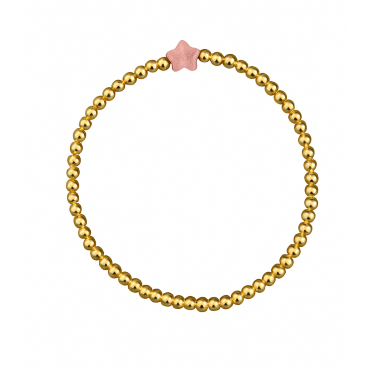 Gold Bead Bracelet with Pink Star