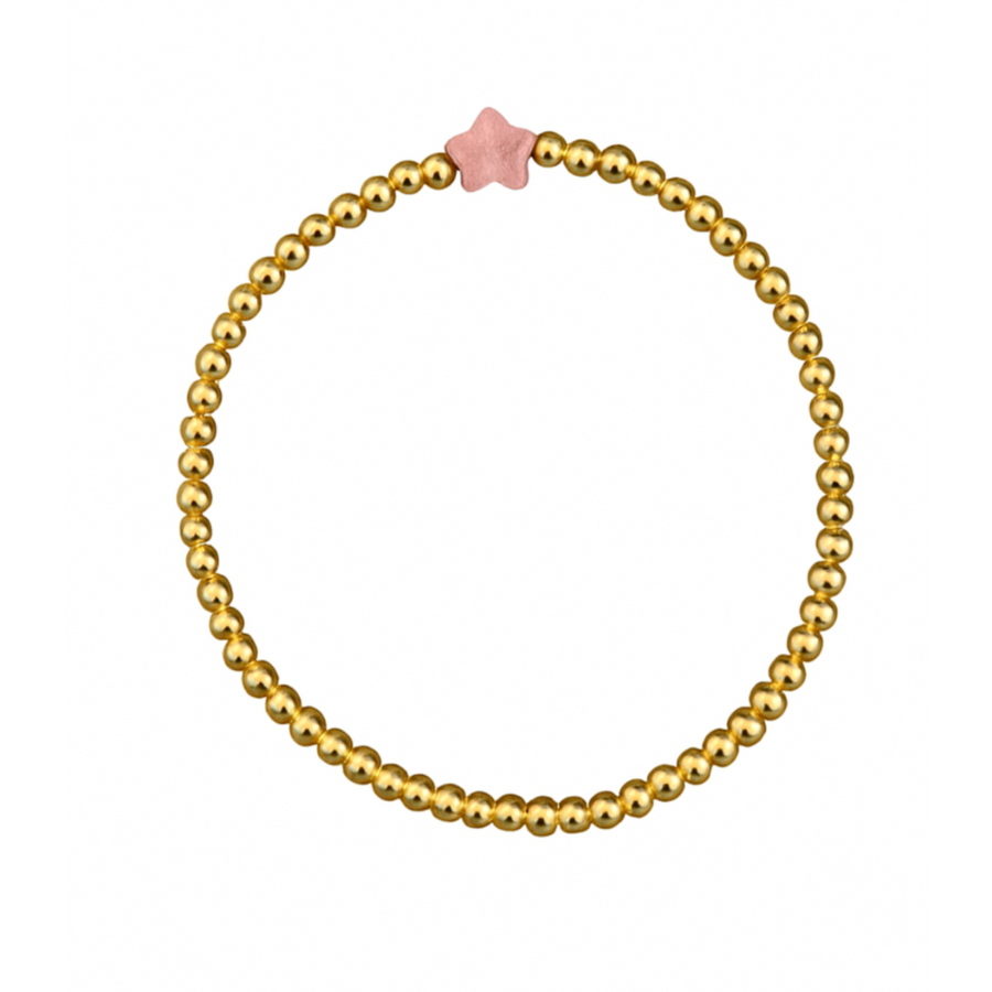 Gold Bead Bracelet with Pink Star