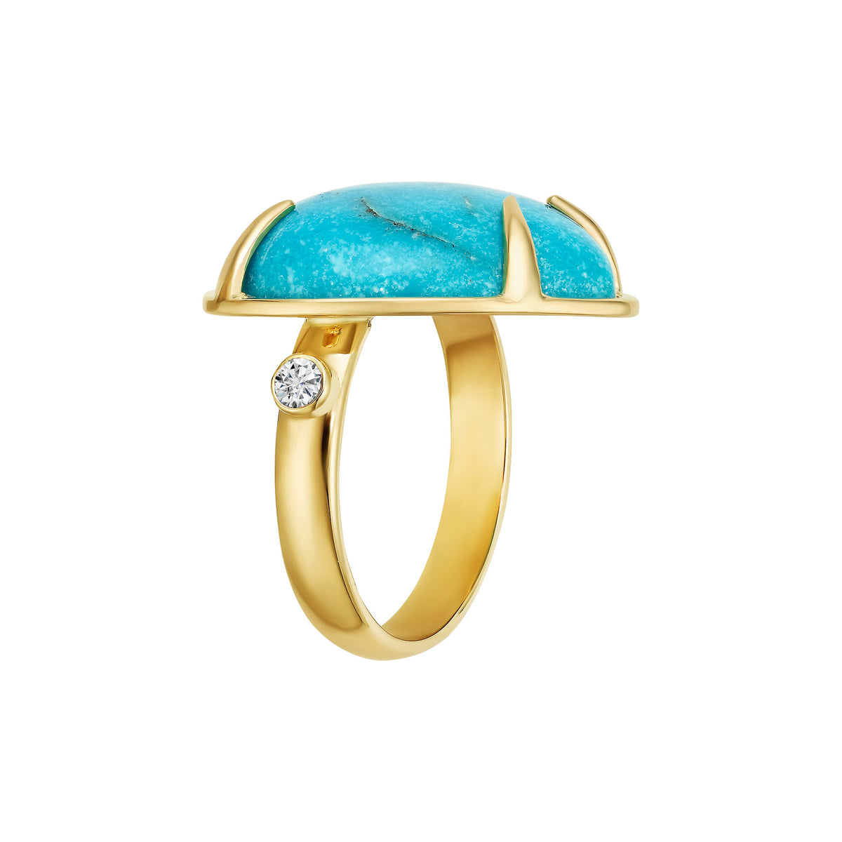 Turquoise Large Corazon Ring | Bezel-Set Diamond