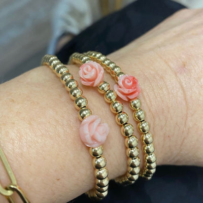Gold Filled Bead Bracelet with Rose | LeahJessica Jewelry