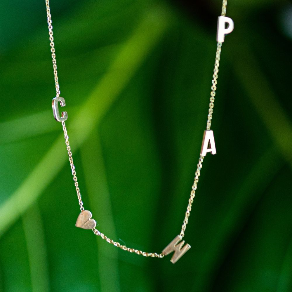 Hand Cut 4 Letters & Heart Necklace | LeahJessica Jewelry