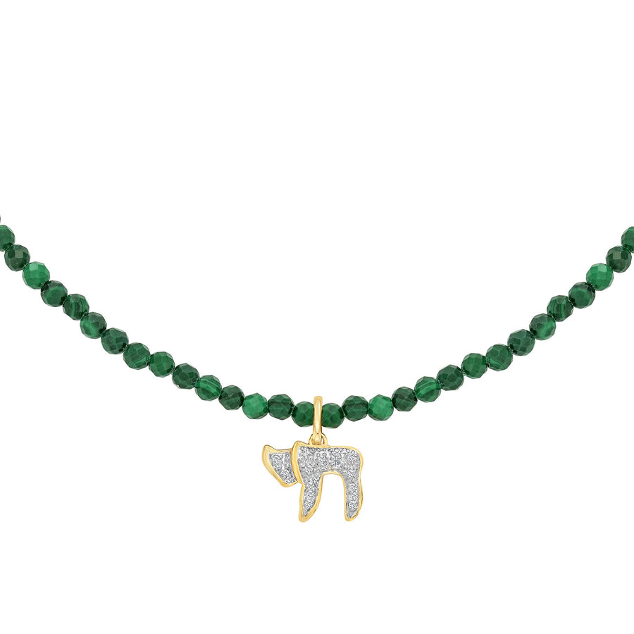 Diamond Chai Emerald Beads Necklace | LeahJessica Jewelry