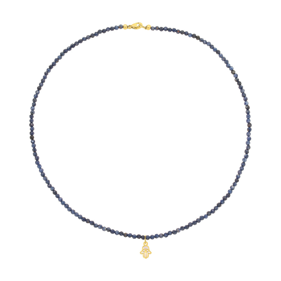 Mini Hamsa Sapphire Bead Necklace LeahJessica Jewelry