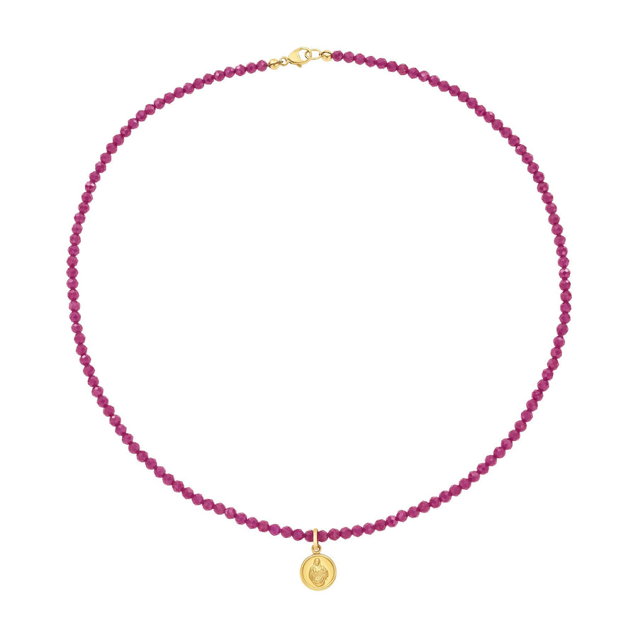 Mini Sacred Heart Necklace Ruby Beads Ruby Beads | LeahJessica Jewelry