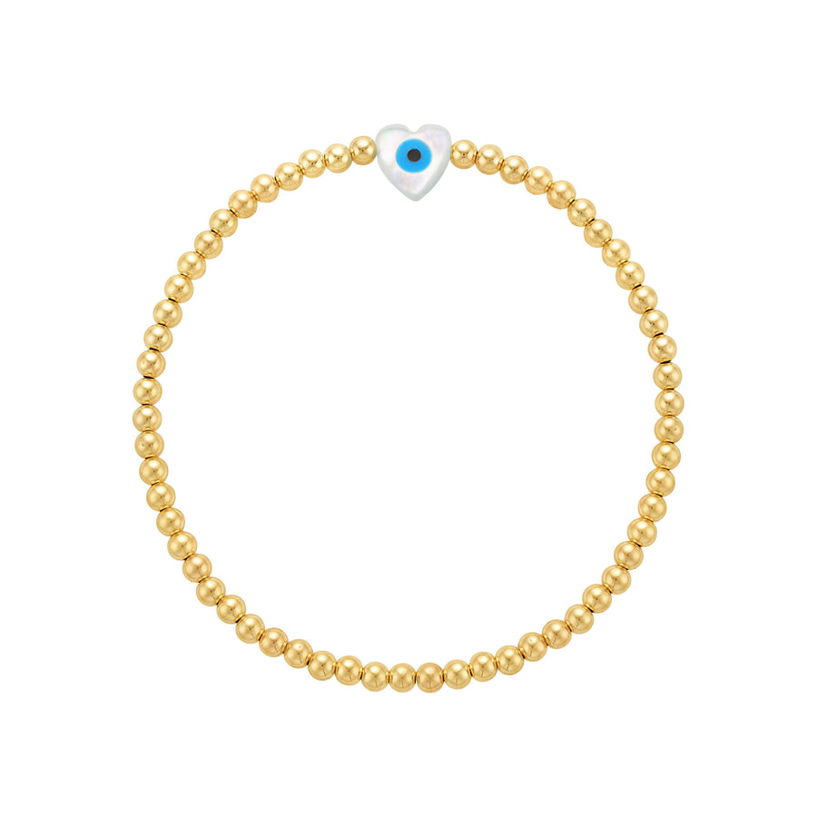 LJ Gold Filled Bead Bracelet with Heart Evil Eye