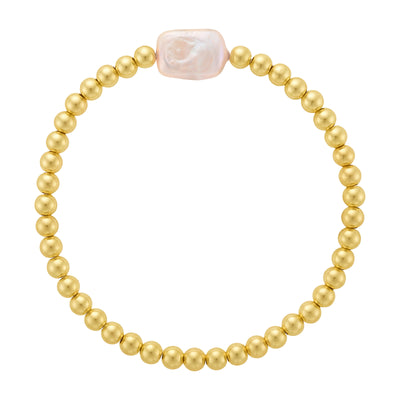LJ 4mm Gold Filled Bead Bracelet with Square Freshwater Pearl