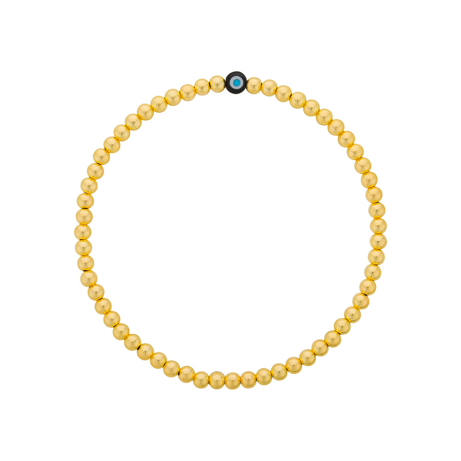 Gold Filled Bead Bracelet with Black Evil Eye